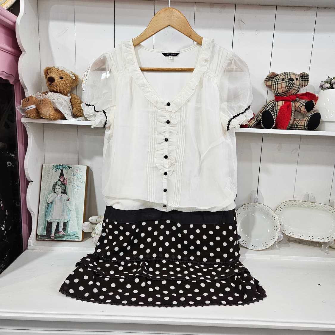 0327 레스트로즈 초코 도트 쉬폰 원피스 상품이미지5