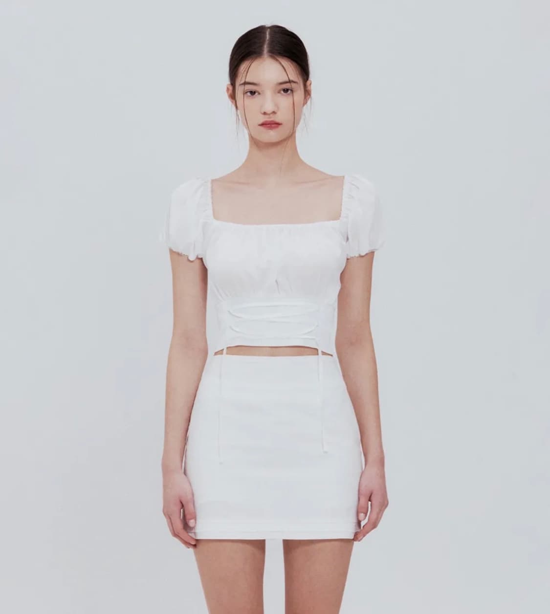 코르셋 크롭 블라우스 (화이트) 상품이미지1