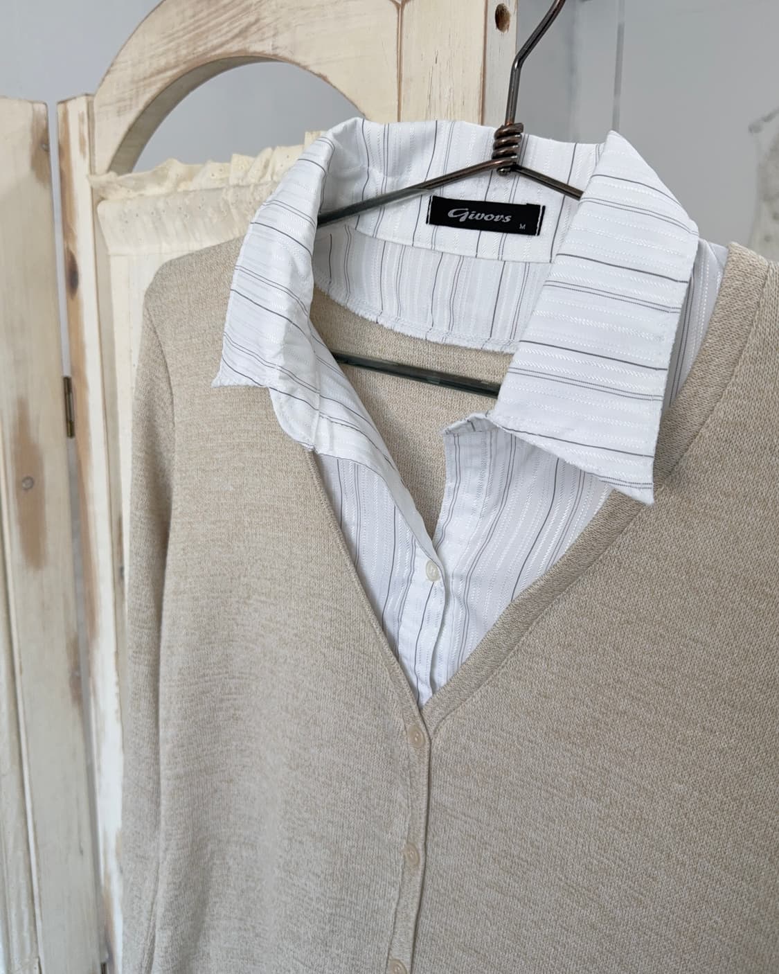 Geekchic Beige shirt layered knit 상품이미지9