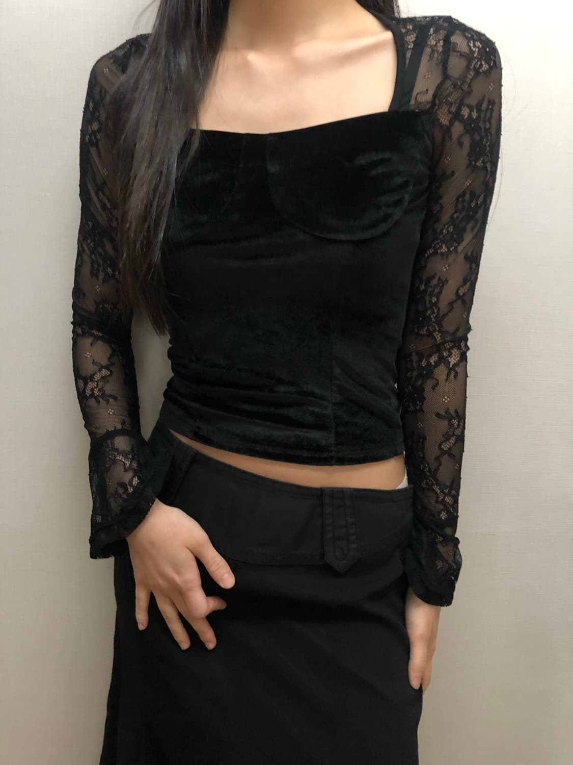 빈티지 블랙 레이스 벨벳 탑 상품이미지6