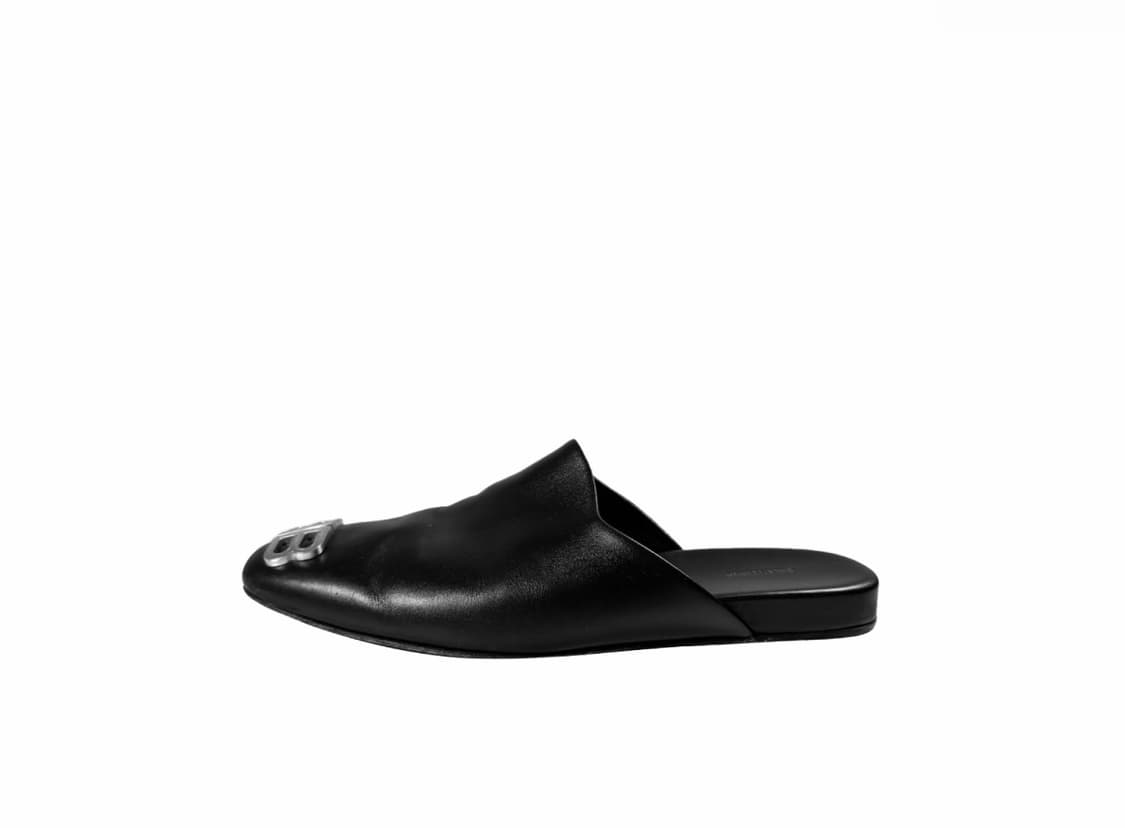 [41] 발렌시아가 남성 코지 BB 로고 레더 뮬 블로퍼 슬리퍼 블랙 상품이미지3