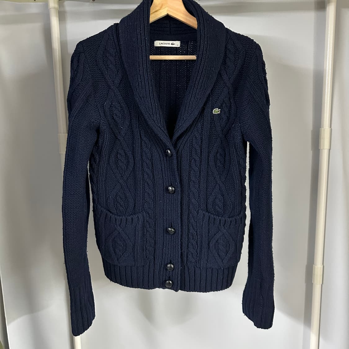 라코스테 케이블 숄카라 여성 가디건 상품이미지1