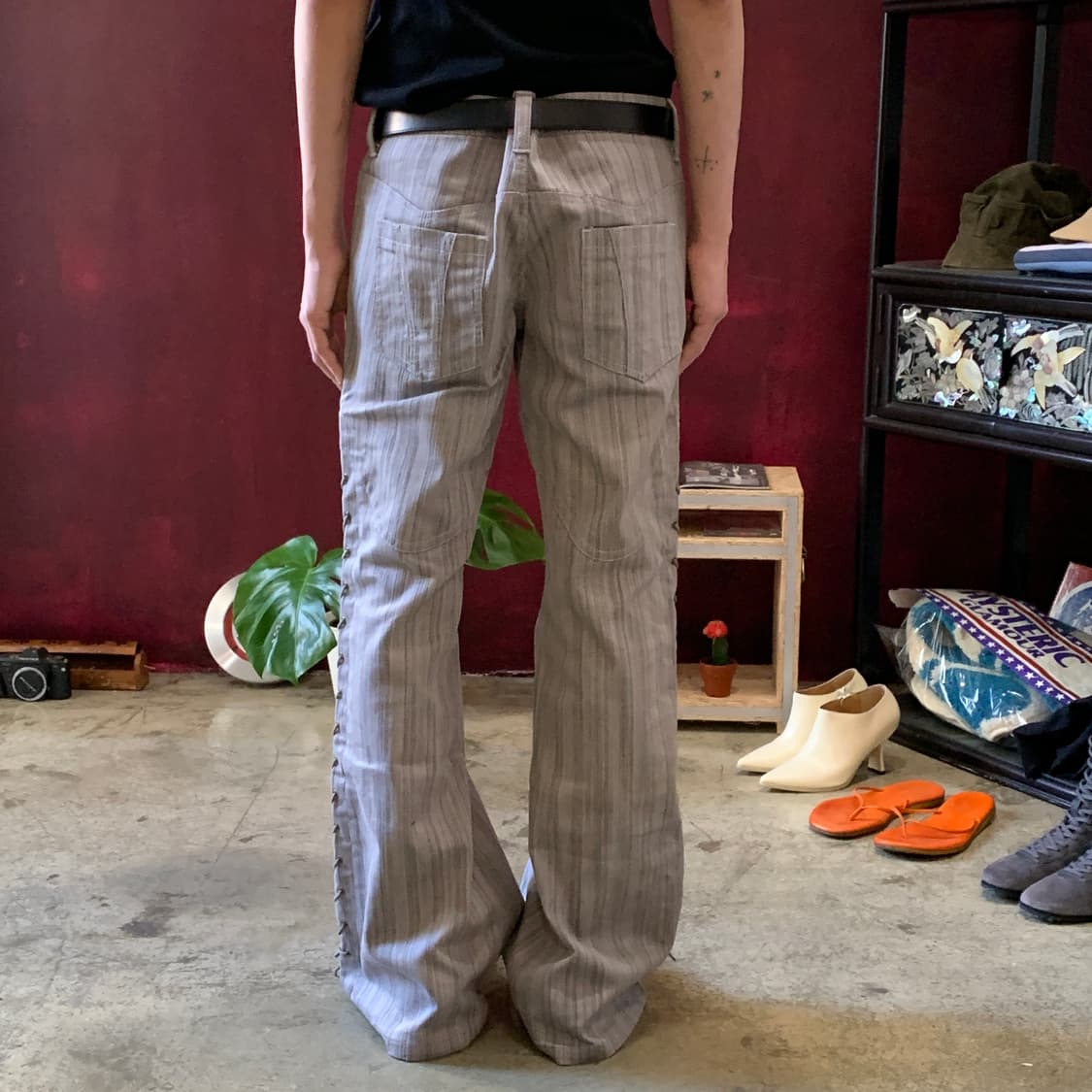 토네이도 마트 웨스턴 레이스업 벨바텀 데님 팬츠 상품이미지3