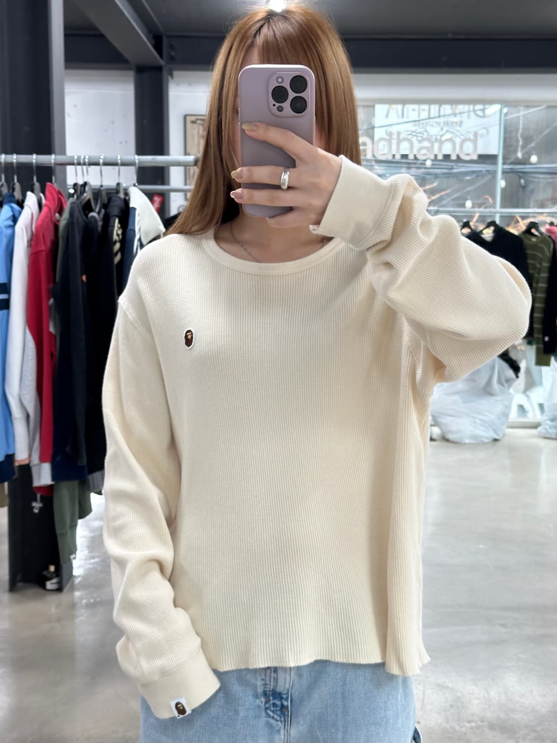 베이프 자수사루 와플 롱슬리브 상품이미지2