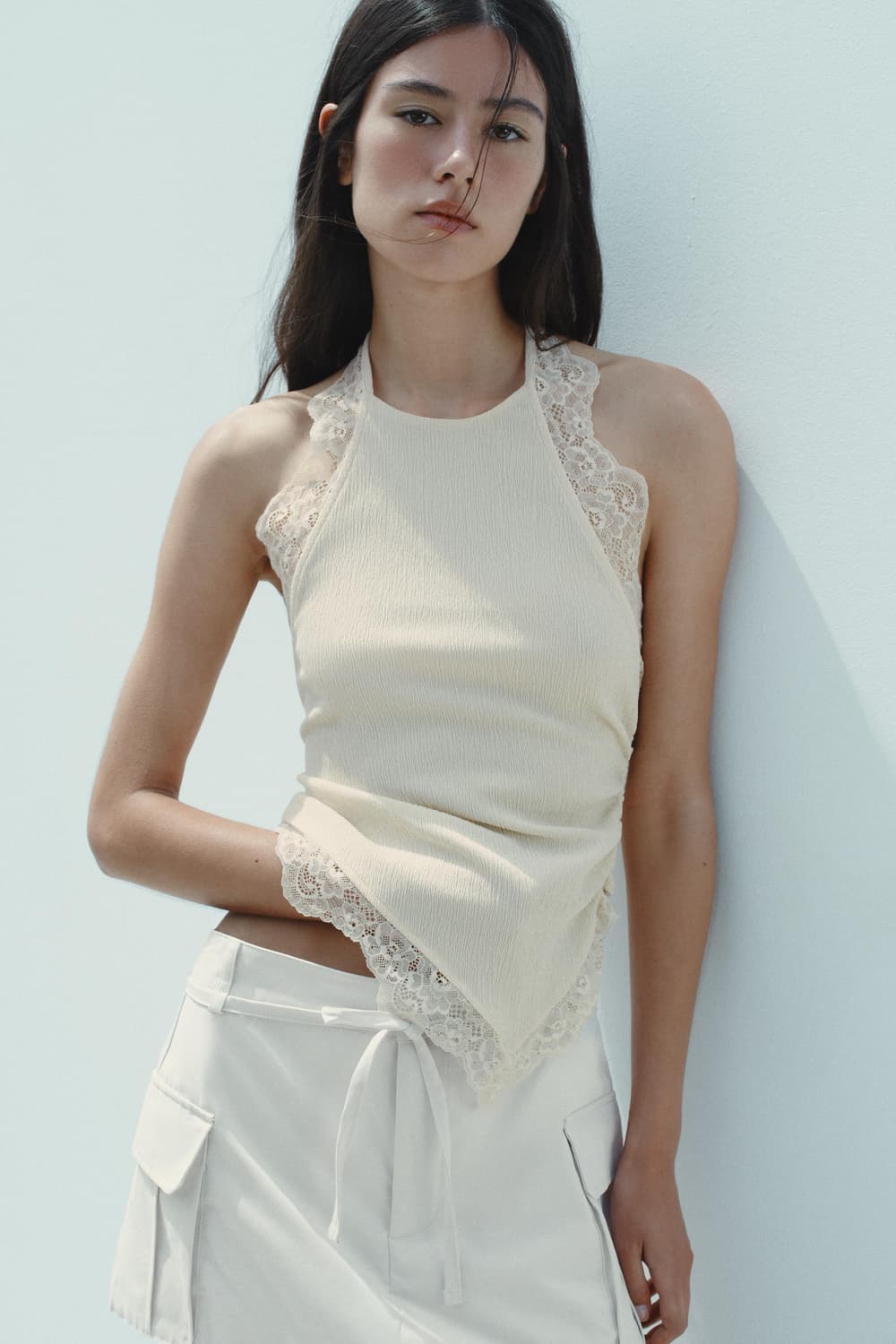 ZARA 자라 텍스쳐 레이스 홀터넥 탑, 자라 홀터 레이스 탑 상품이미지1