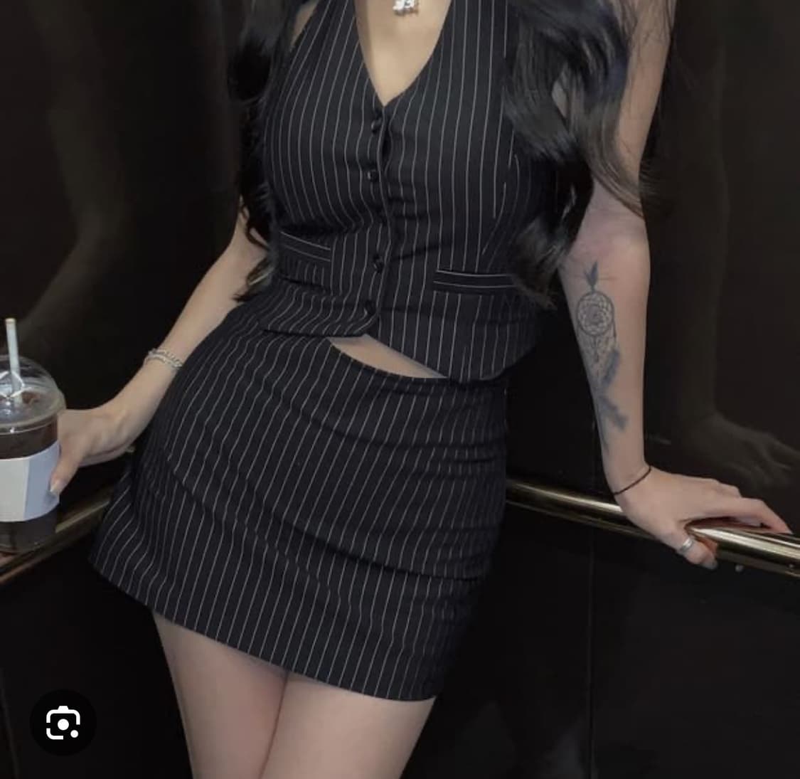 페일제이드 클래시 스트라이프 홀터 셔츠 미니스커트 세트 M 셋업 투피스 상품이미지2