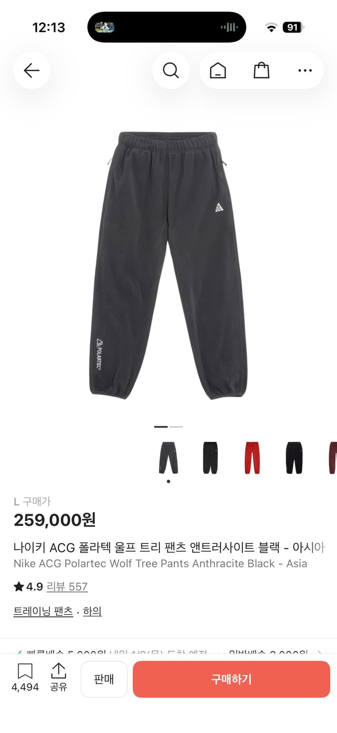 나이키 ACG 폴라텍 울프 트리 팬츠 앤트러사이트 블랙 - 아시아 상품이미지1