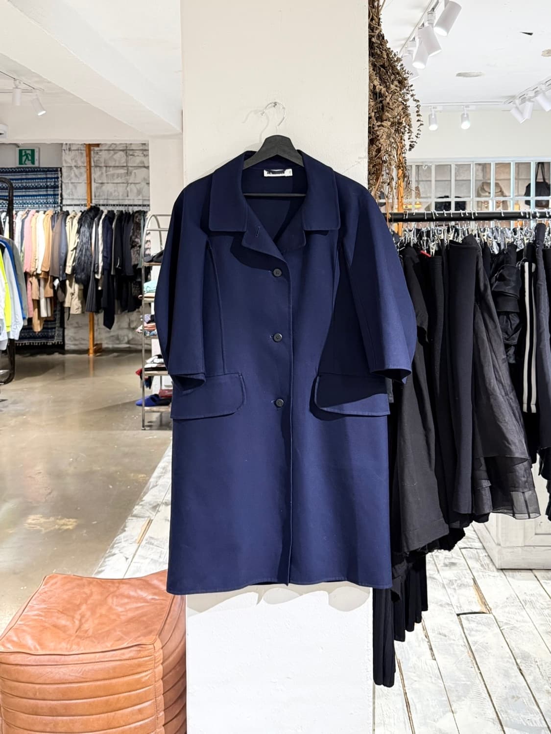 질샌더 네이비 와이드 슬리브 싱글 롱 코트 상품이미지1