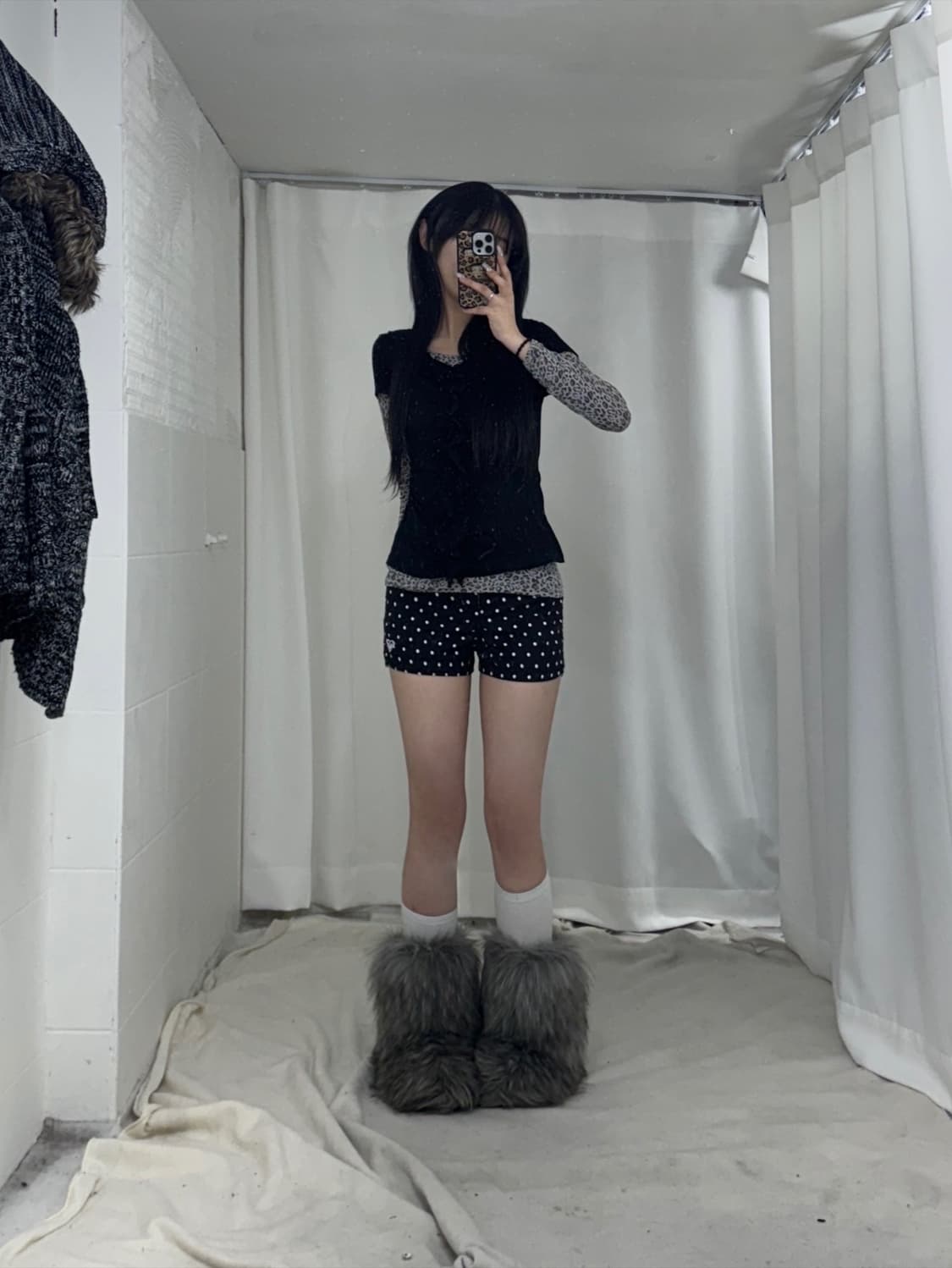 도트 니혼진 무채색 레오파드 갸루 코디세트  상품이미지2