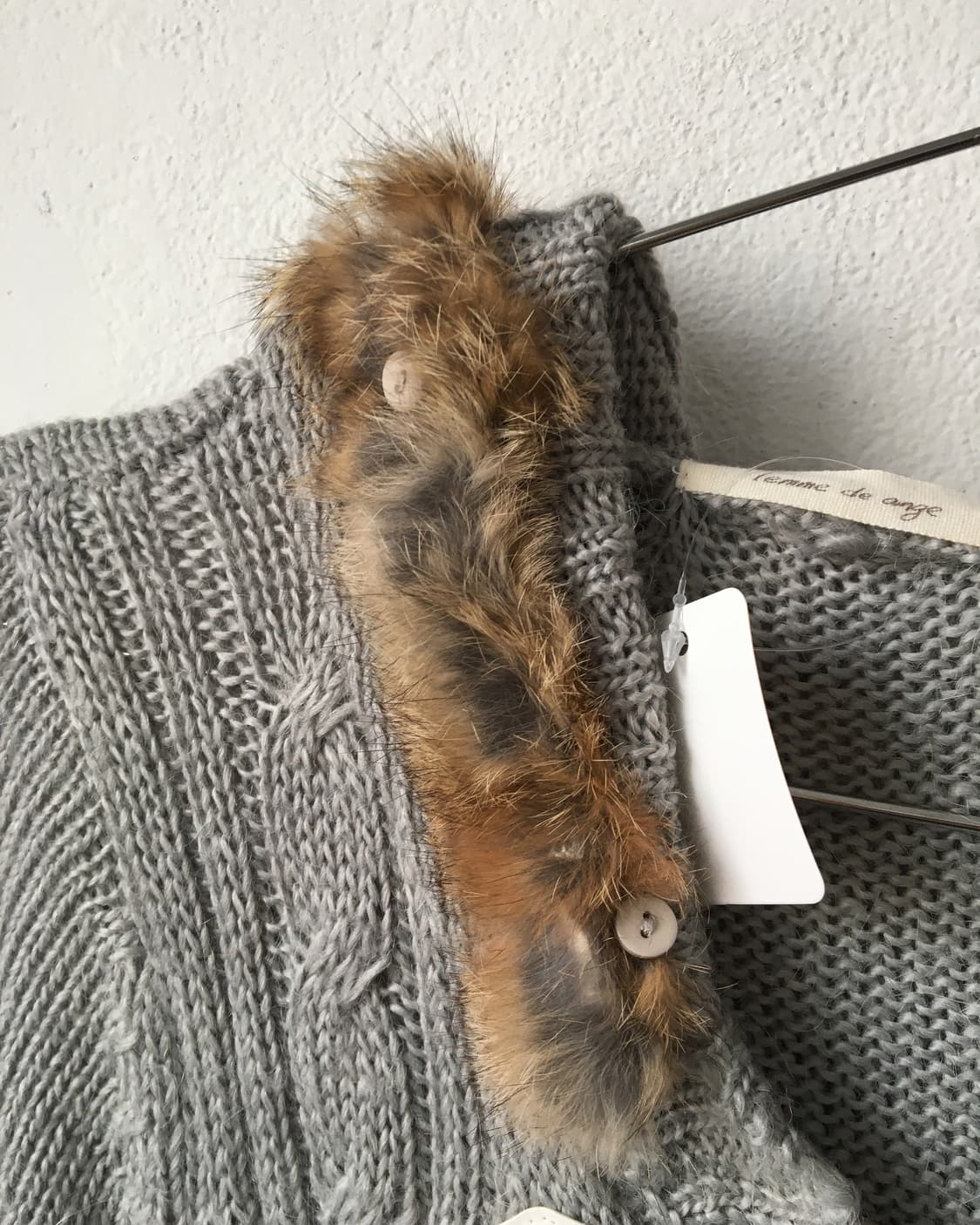 Fur trimming hood duffle button knit car 상품이미지4