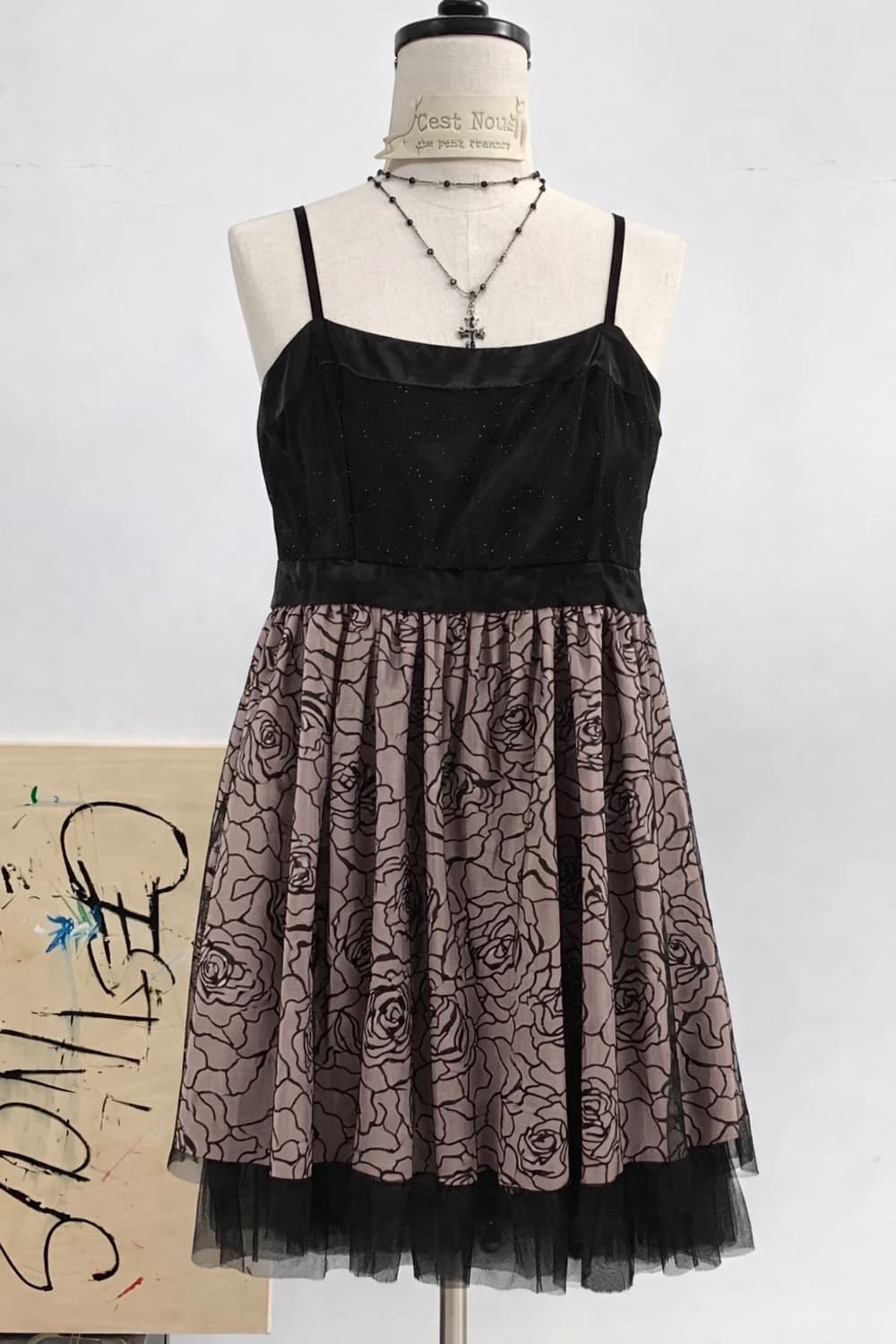 장미 벨벳 레이어드 원피스 상품이미지1