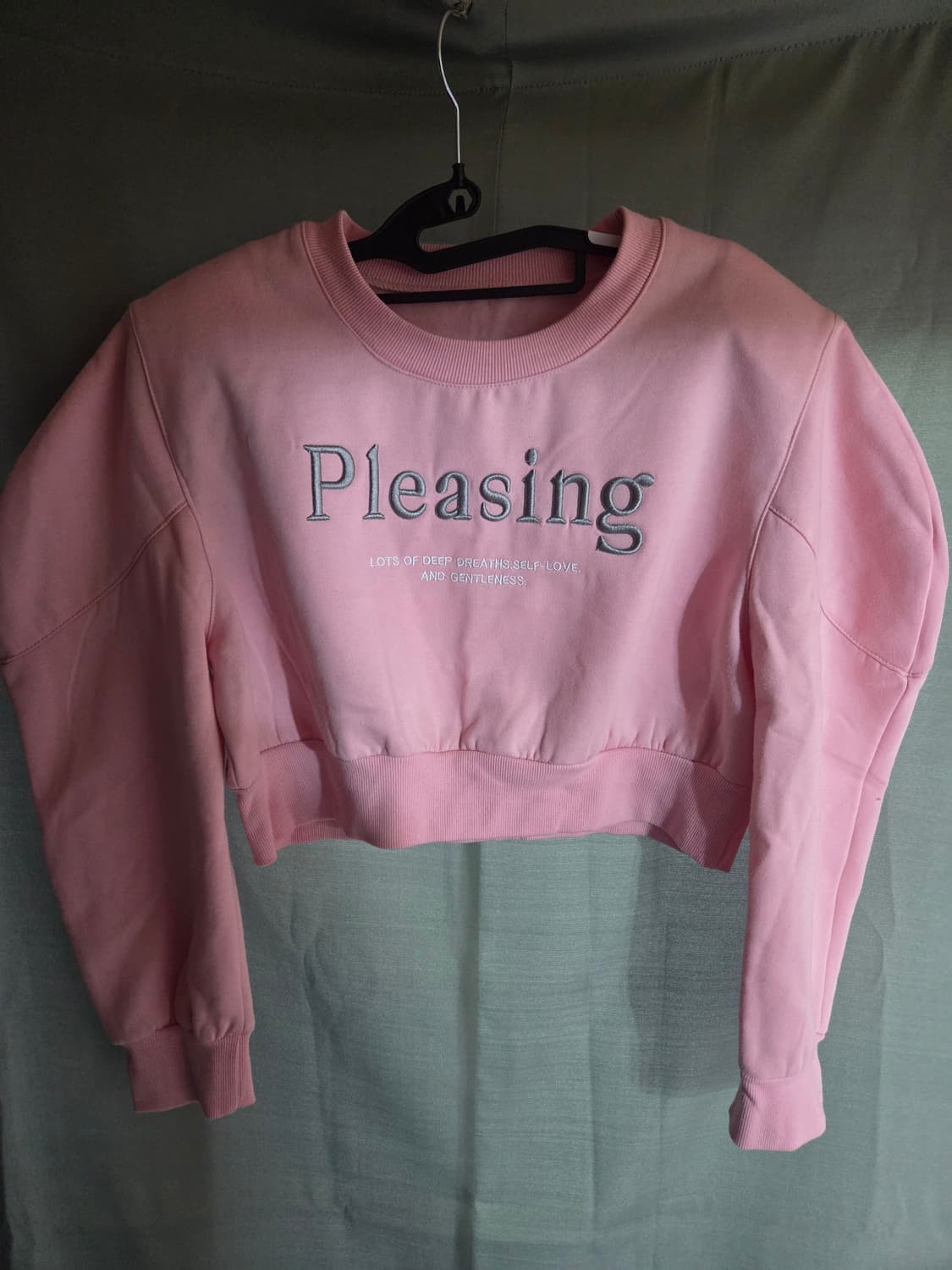 5천원 급처! 레터링 크롭 퍼프 기모 맨투맨 어깨 패드티 핑크 실버 상품이미지1