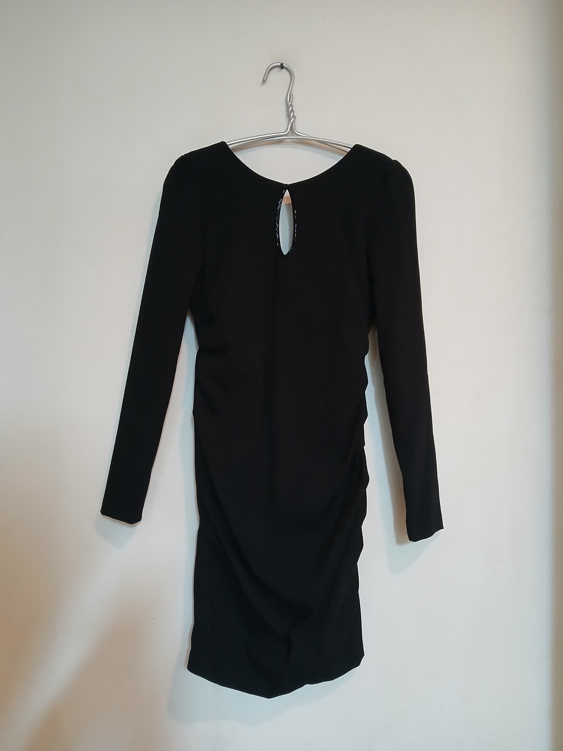 블랙 고급 롱 슬리브 셔링 드레스 섹시 원피스 홀복 키홀 백리스 파티 상품이미지1