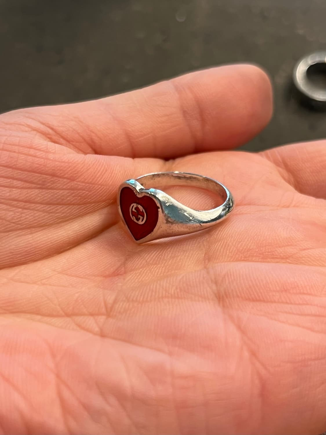 구찌 인터로킹 G 에나멜 하트 반지 SILVER RED 13호 상품이미지6