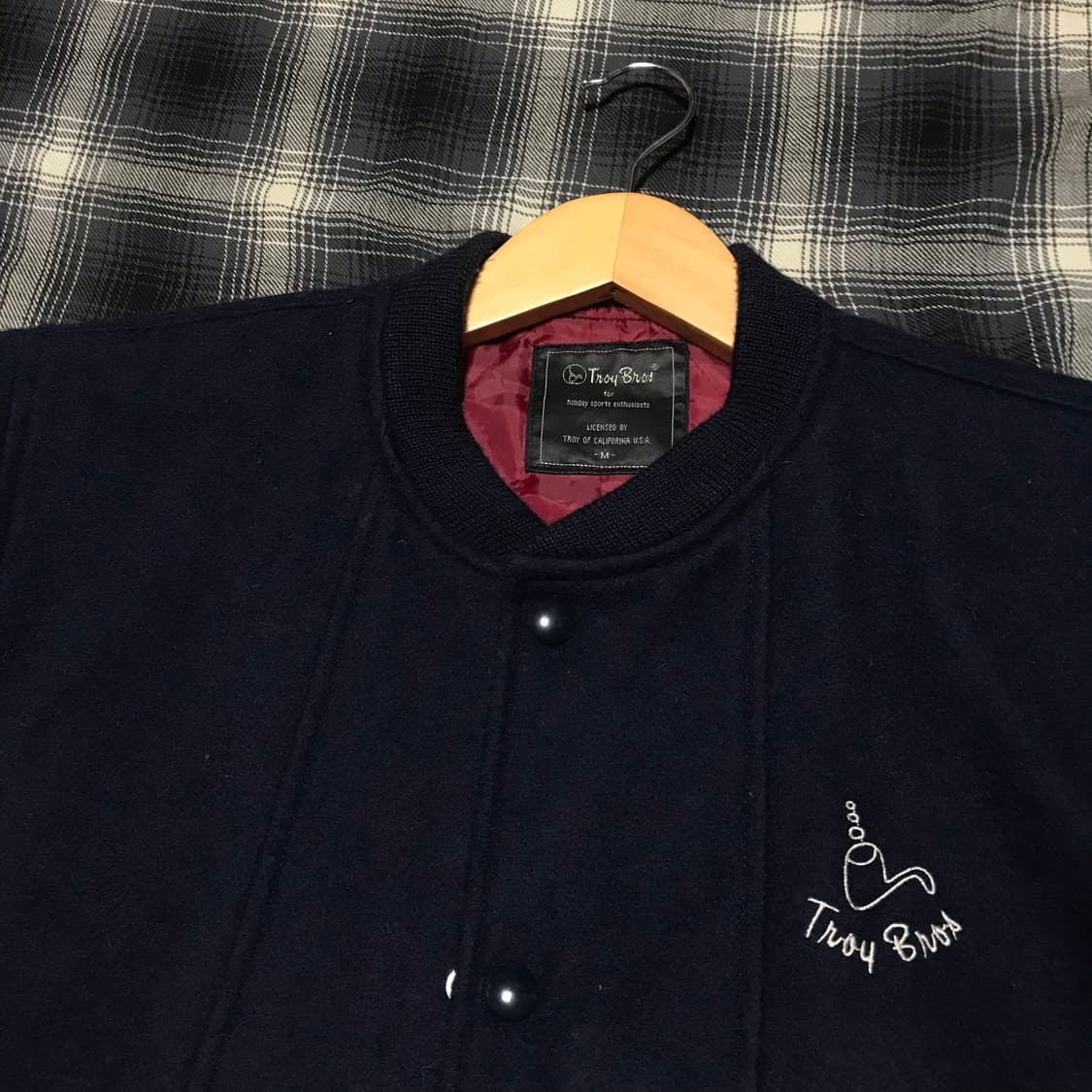 재팬 90s 초반 미국산 트로이 브로스 봄버 바시티 네이비 울 자켓 상품이미지2