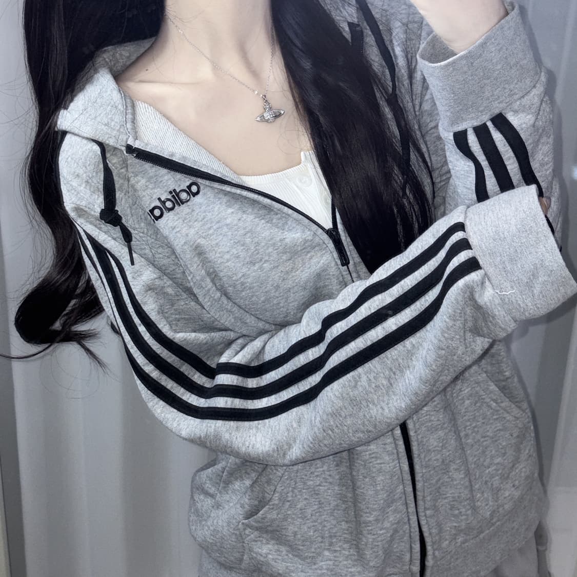 🐰아디다스 여리핏 그레이 코튼 후드집업🪽 상품이미지1