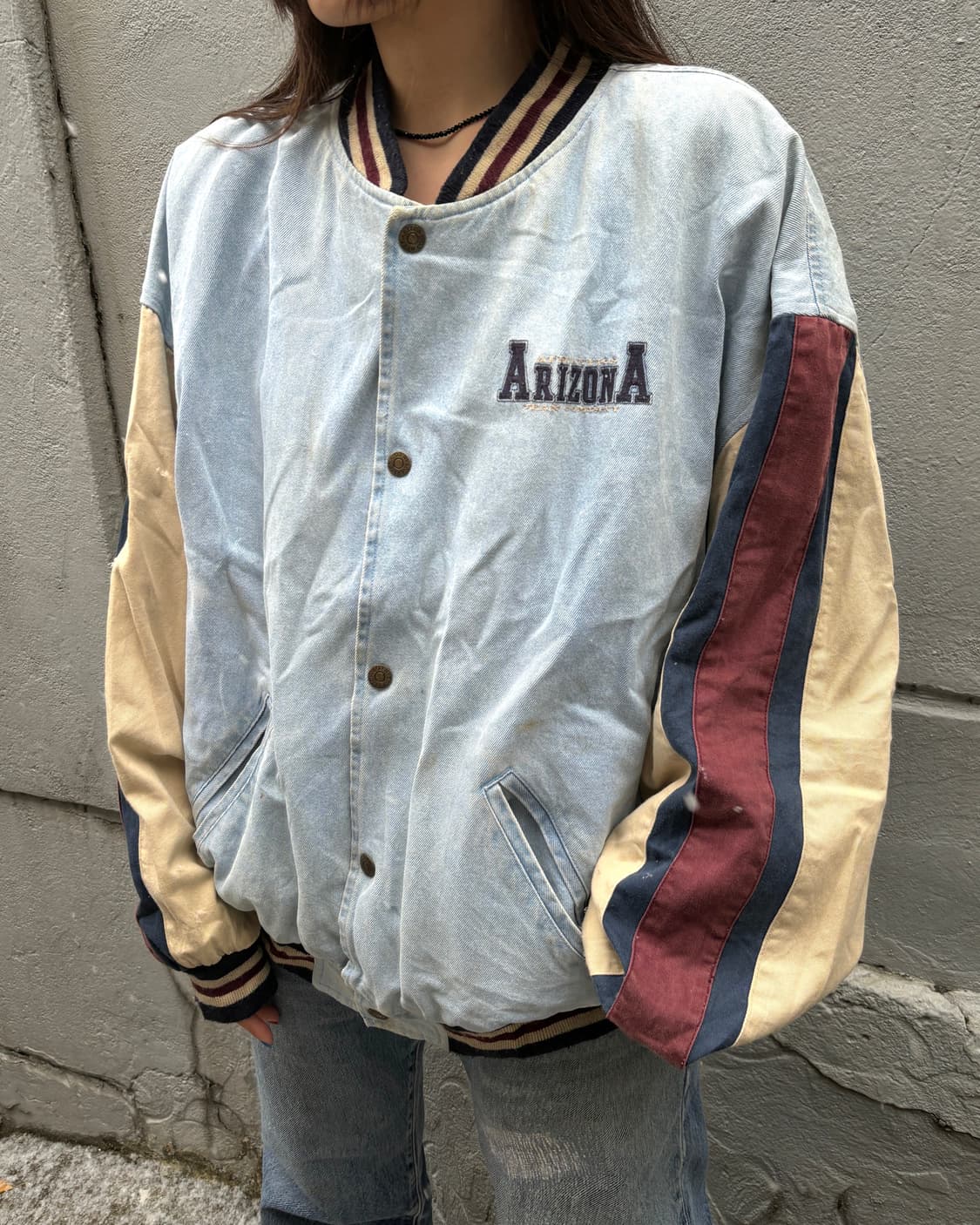 90s old vintage denim varsity jacket 상품이미지2