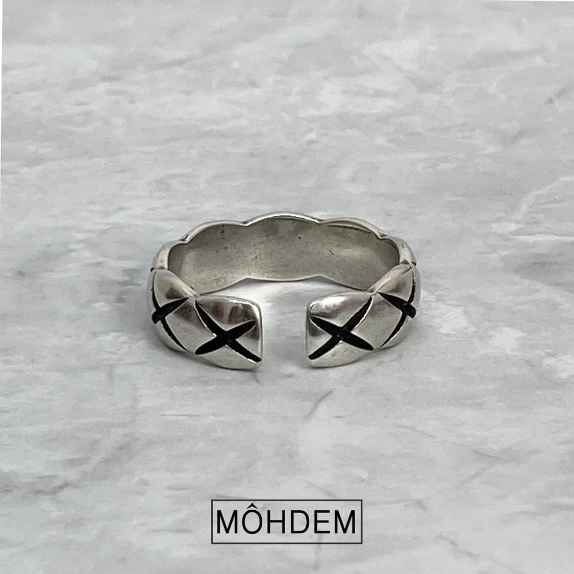 [Unisex] Coco 엠보 체크 실버 반지 상품이미지6