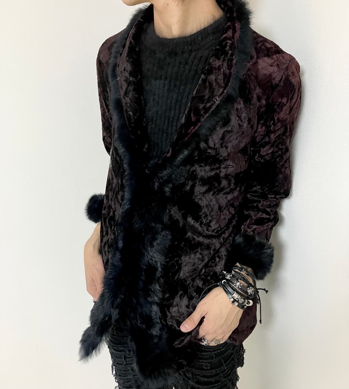 Burgundy black Fur jacket 상품이미지2
