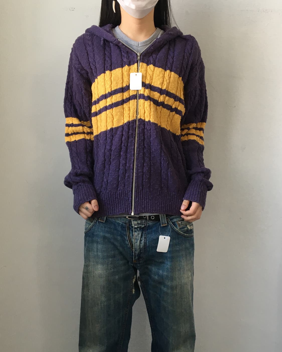 Cable pattern hood knit zip up 상품이미지1