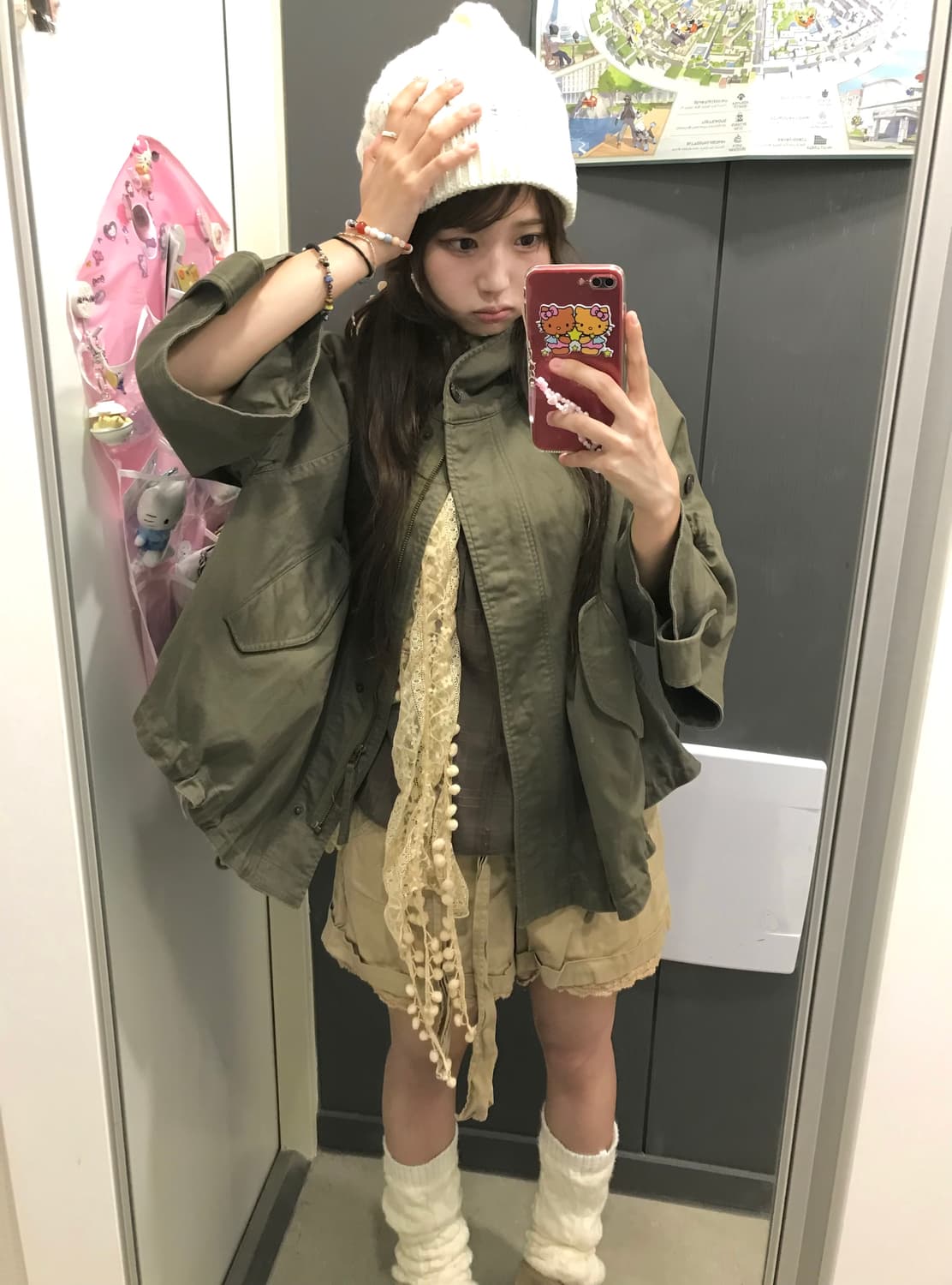 카키 베이지 야상 체크 너드 모리걸 코디세트 상품이미지2