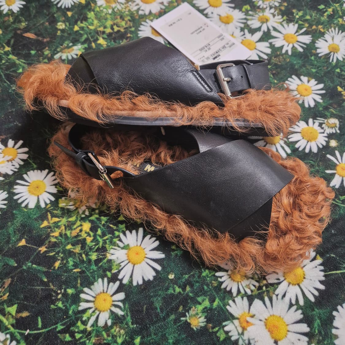 일본 REMME 블랙 가죽 퍼 샌들 37 새상품 상품이미지2