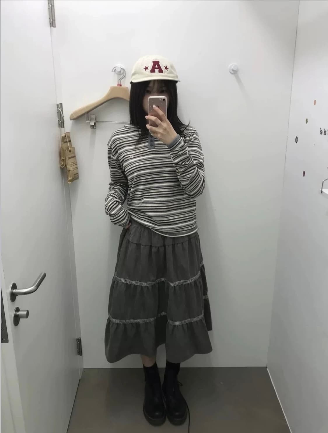 aeae 체크 미디 스커트 브라운 상품이미지3