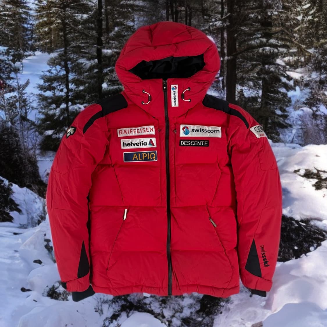 데상트 스위스 스키팀 패딩 레드 덕다운 L 상품이미지1