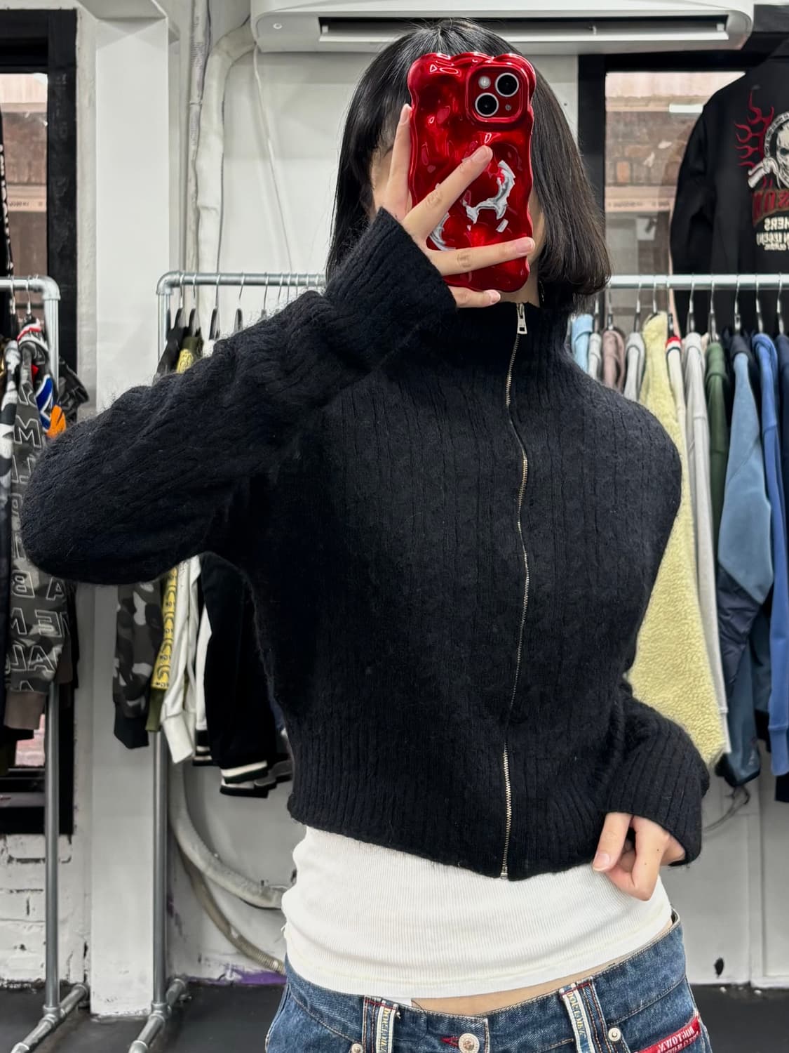 인사일런스 크롭 니트 집업 상품이미지3