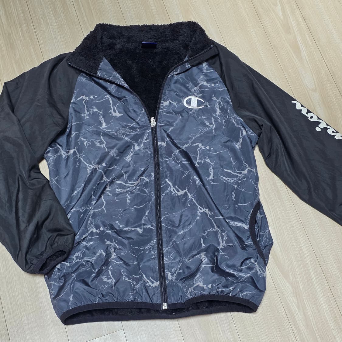 일본판 챔피온 빈티지)올드스쿨 마블패턴 후리스안감 바람막이 상품이미지1