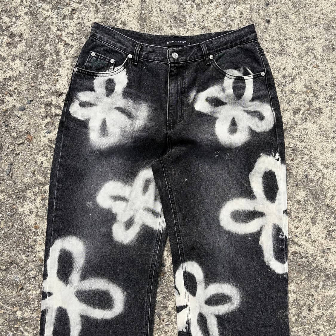 (L) 써저리 블리치 클로버 흑청 데님 팬츠 상품이미지2