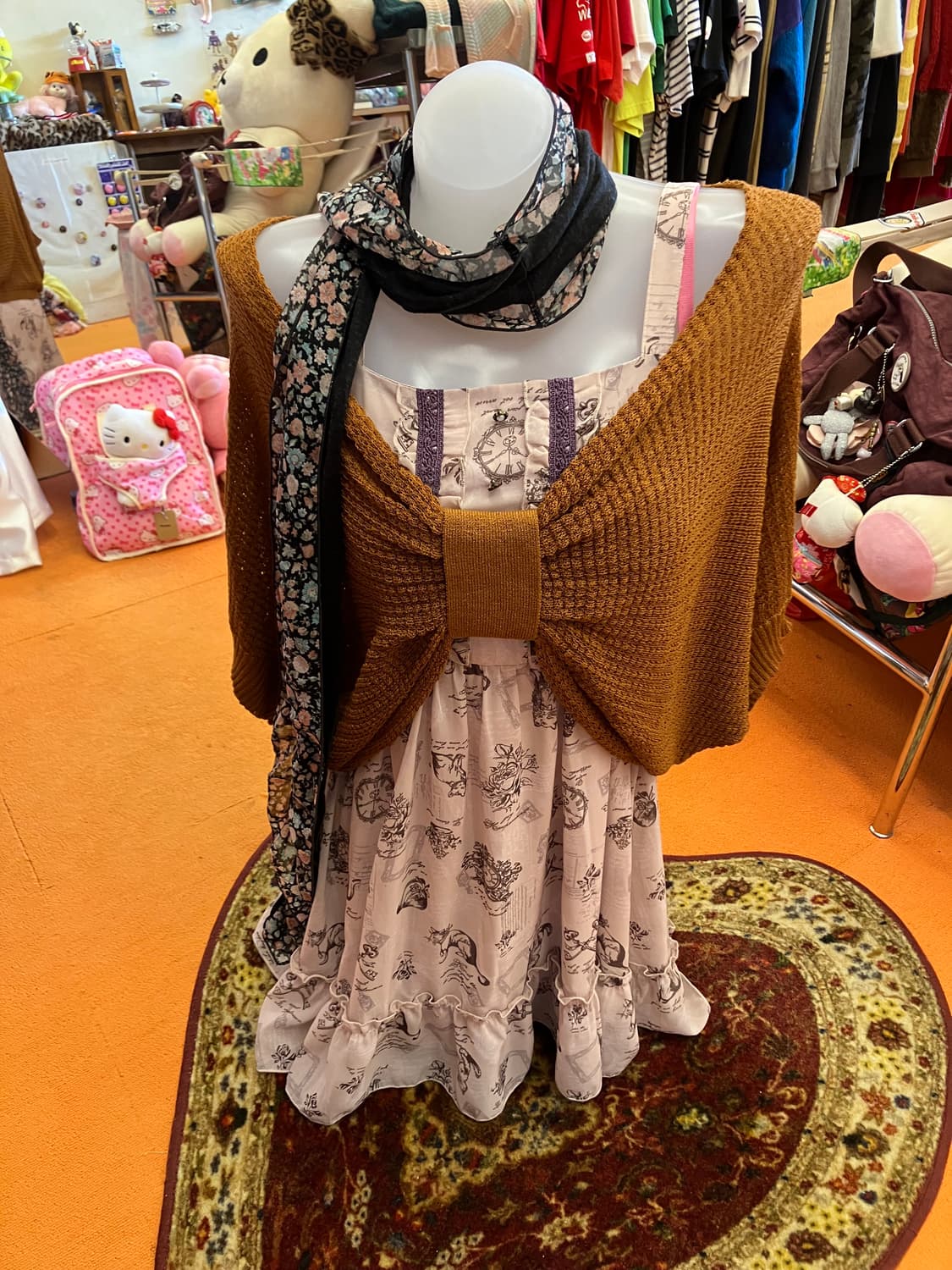 빈티지 초코 니트 리본 케이프 상품이미지1