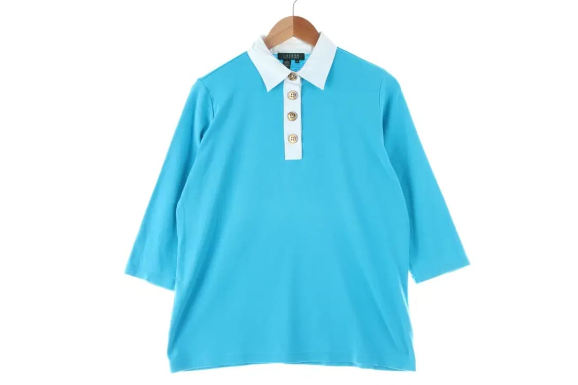 W(XL) 폴로 랄프로렌 반팔 카라 티셔츠 블루 면 올드스쿨-DD2B 상품이미지2