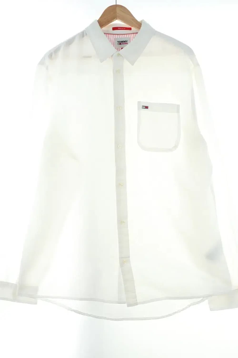 (XL) 타미힐피거 셔츠 남방 화이트 면 무지 솔리드 박시핏-FB4B 상품이미지1