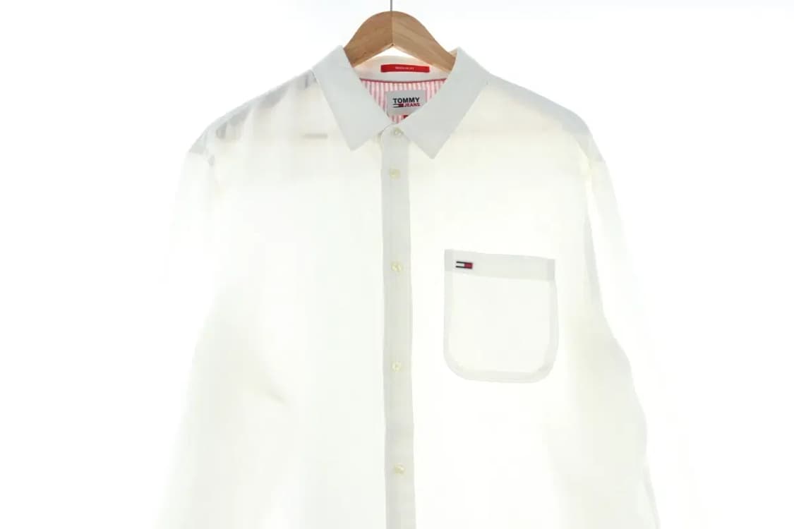 (XL) 타미힐피거 셔츠 남방 화이트 면 무지 솔리드 박시핏-FB4B 상품이미지2