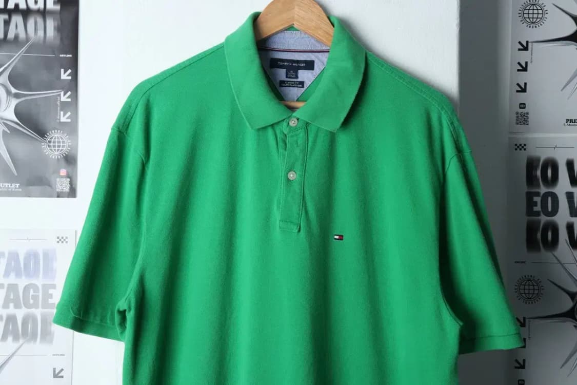 (XL-2XL) 타미힐피거 반팔 카라 티셔츠 그린 올드스쿨-1338C 상품이미지3