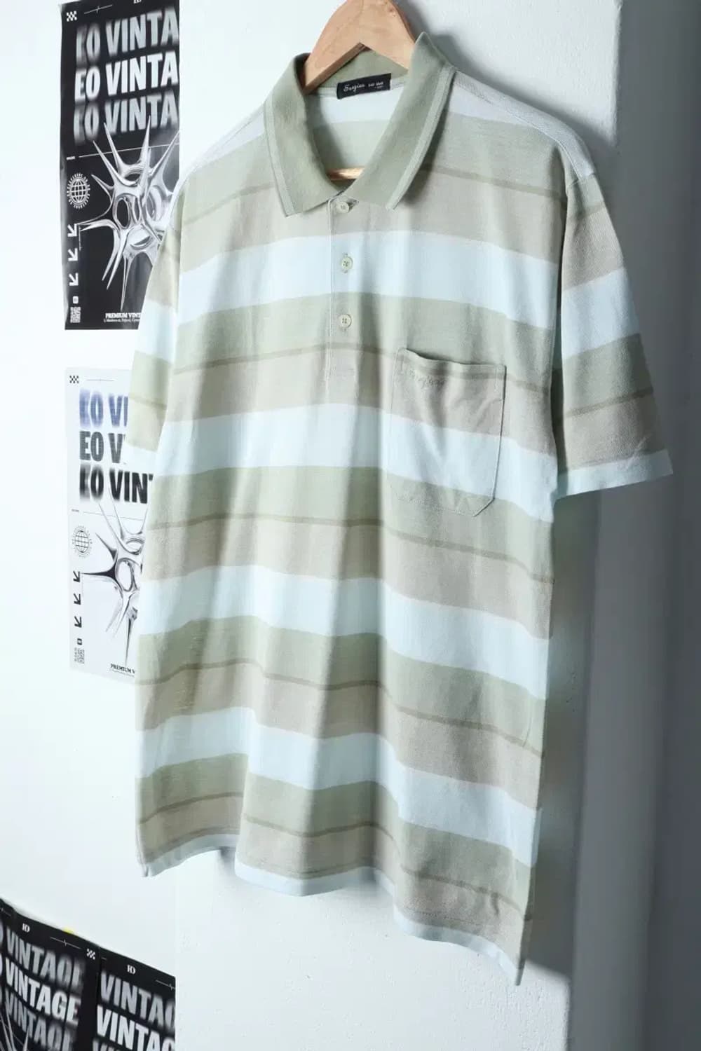 (XL) 브랜드빈티지 반팔 카라 티셔츠 세르지오 스트라이프-136C5 상품이미지1