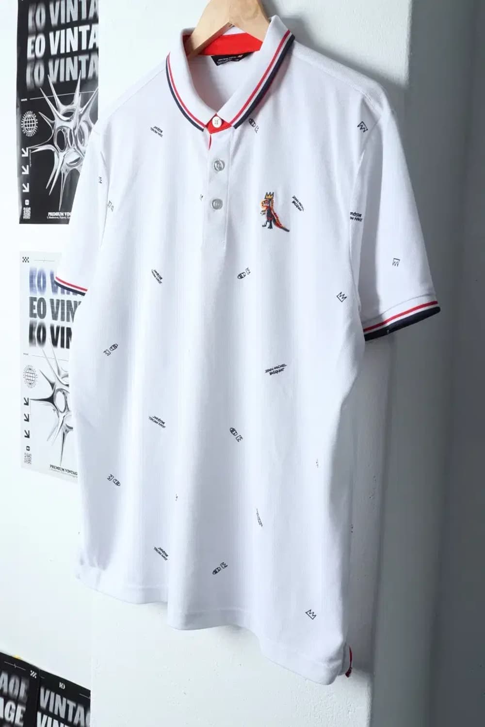 (XL) 바스키아 반팔 카라 티셔츠 패턴 화이트 올드스쿨-136D1 상품이미지1