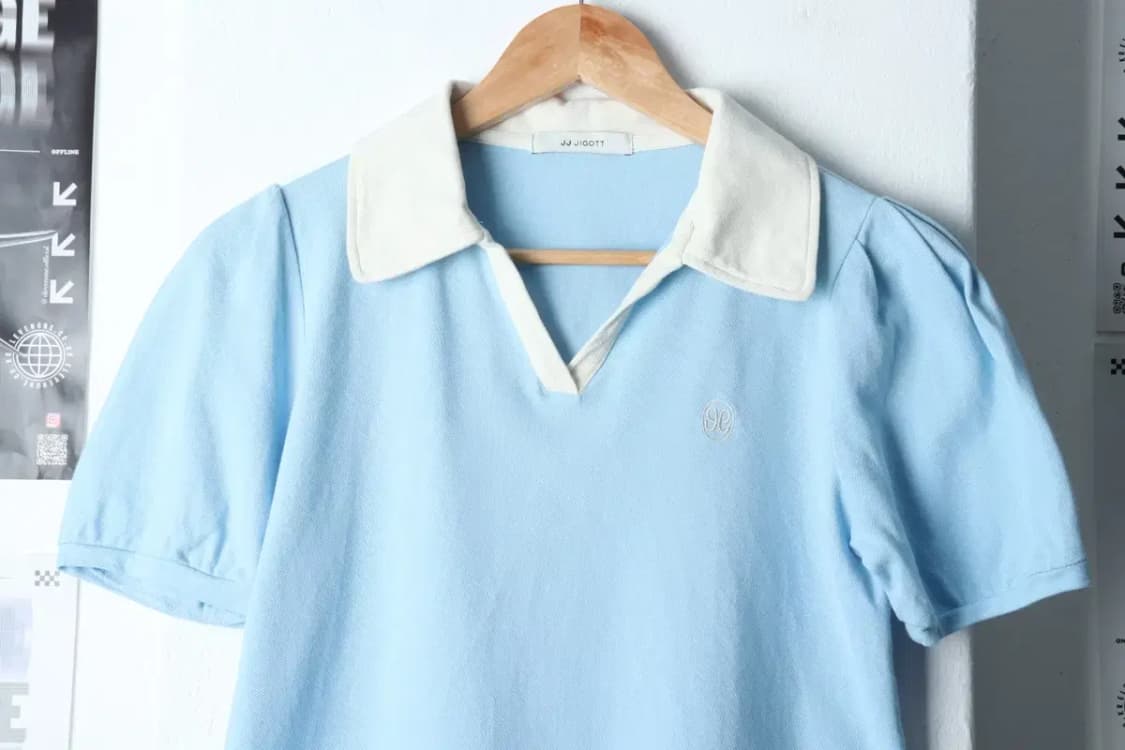 W(F) 브랜드빈티지 반팔 카라 티셔츠 지고트 크롭 블루-13670 상품이미지3