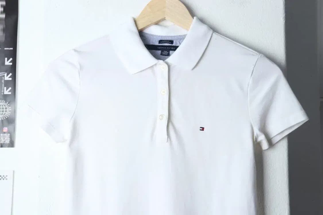 W(2XS-S) 타미힐피거 반팔 카라 티셔츠 부분오염 화이트-13962 상품이미지3