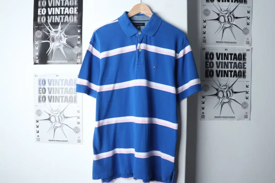 (L-XL) 타미힐피거 반팔 카라 티셔츠 스트라이프 블루-1392A 상품이미지2