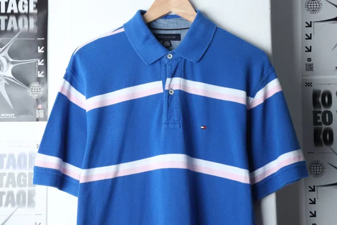 (L-XL) 타미힐피거 반팔 카라 티셔츠 스트라이프 블루-1392A 상품이미지3