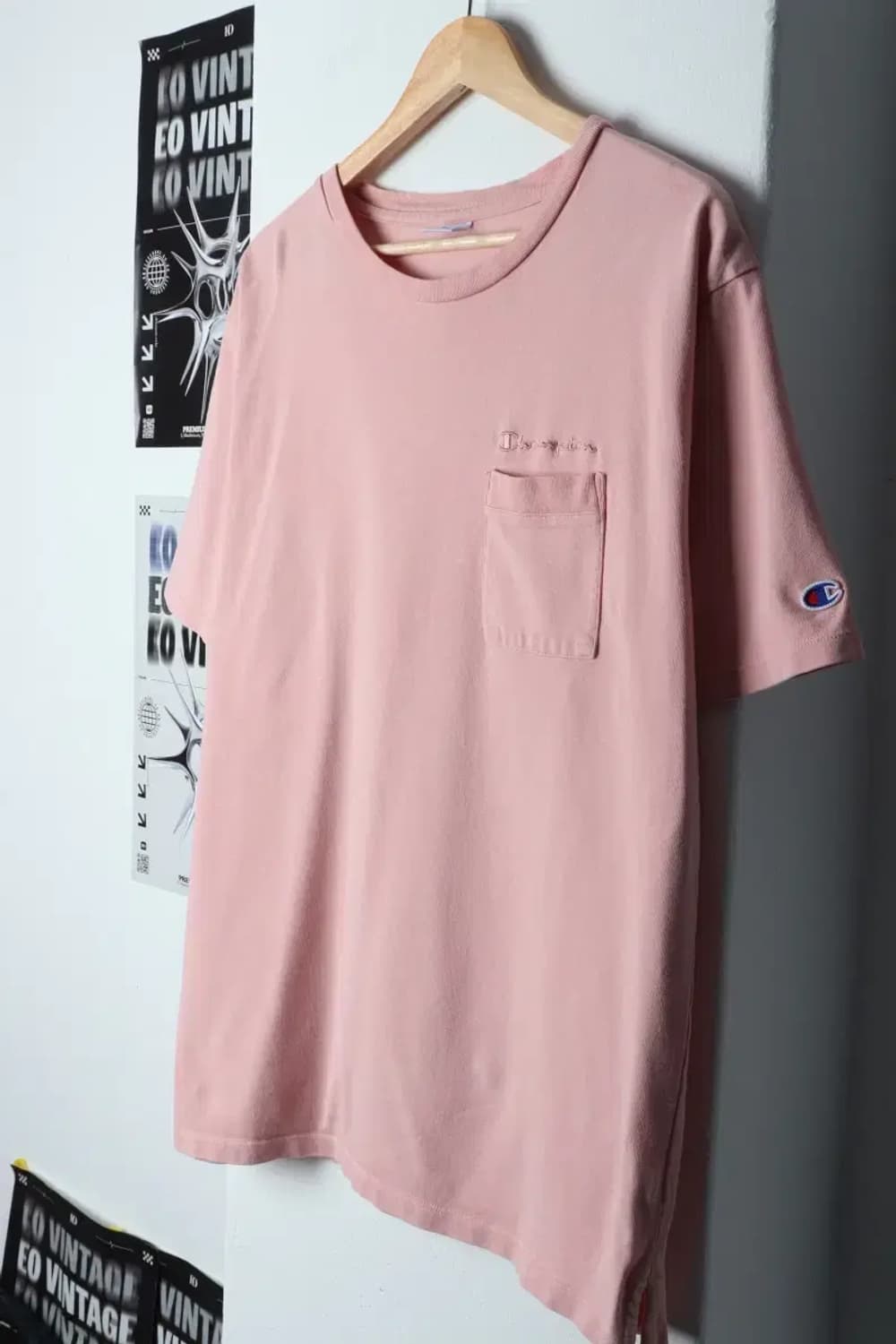 (XL) 챔피온 반팔 티셔츠 핑크 포켓 올드스쿨-13B65 상품이미지1
