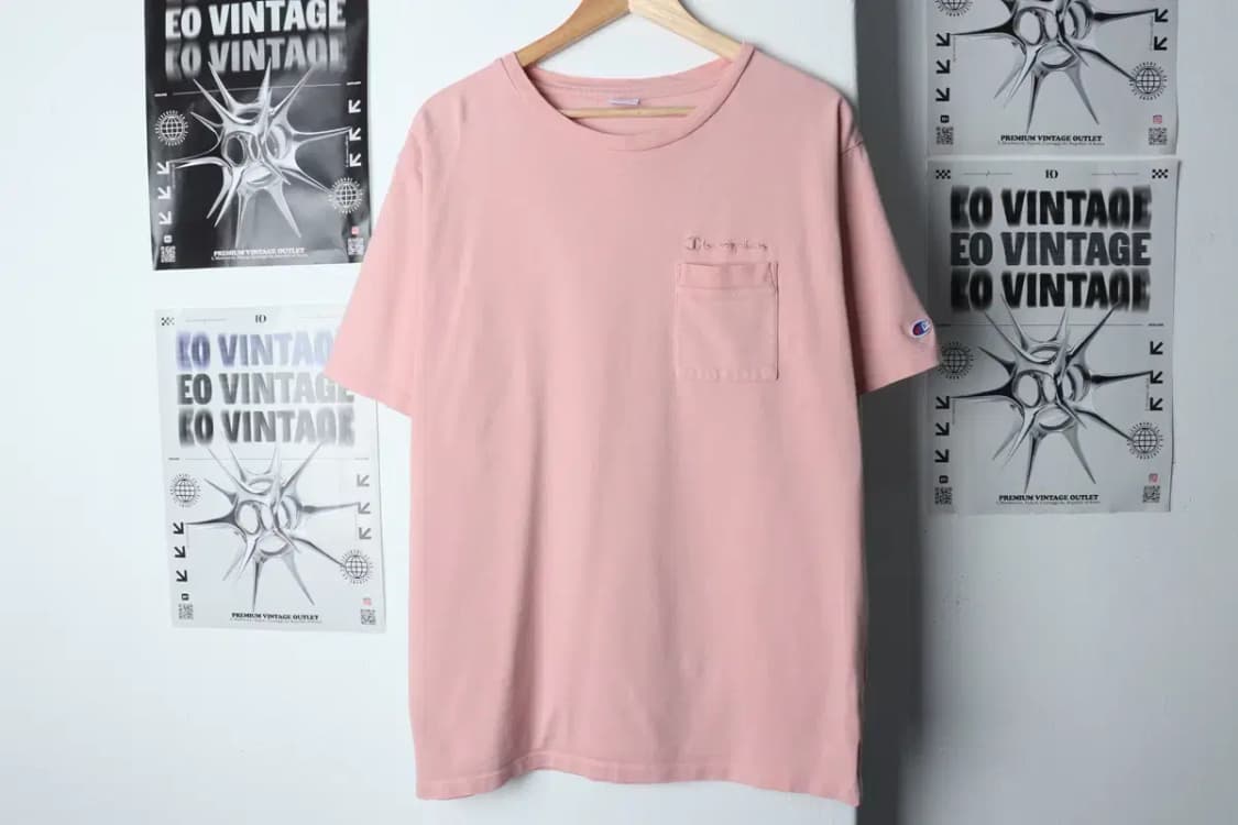 (XL) 챔피온 반팔 티셔츠 핑크 포켓 올드스쿨-13B65 상품이미지2