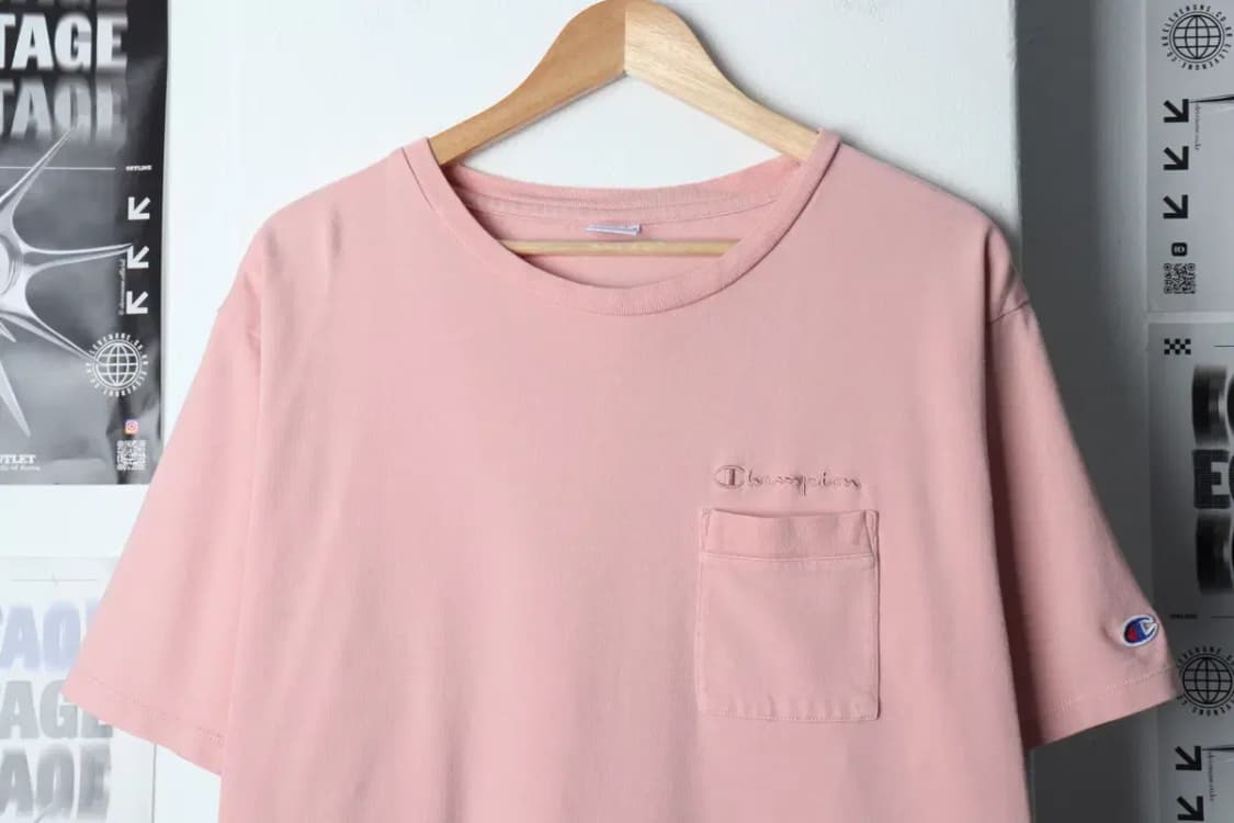 (XL) 챔피온 반팔 티셔츠 핑크 포켓 올드스쿨-13B65 상품이미지3