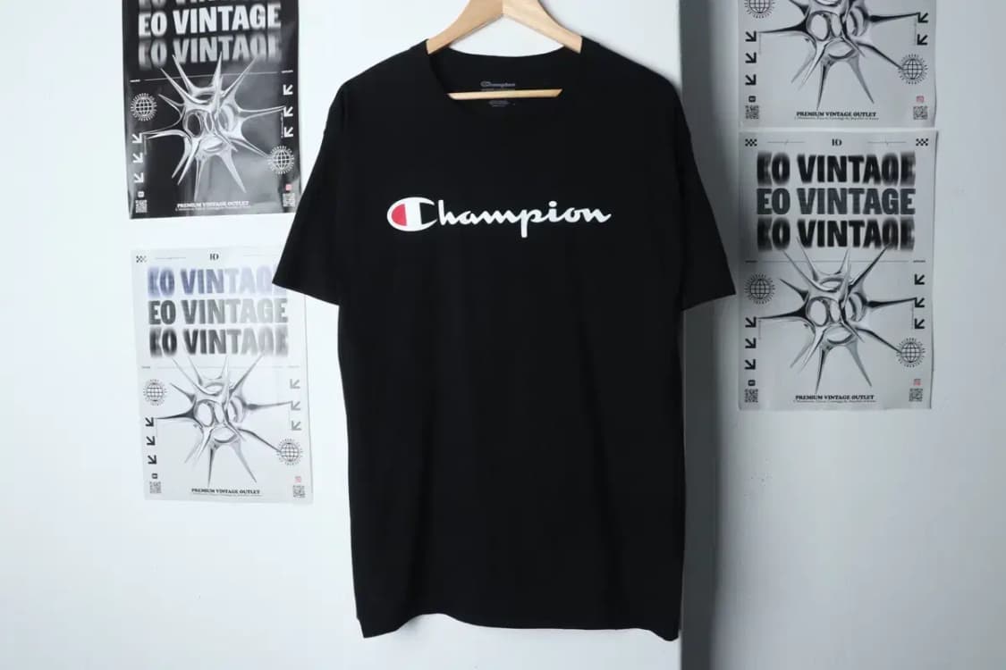 (L-XL) 챔피온 반팔 티셔츠 작은오염 블랙 올드스쿨-13B94 상품이미지2