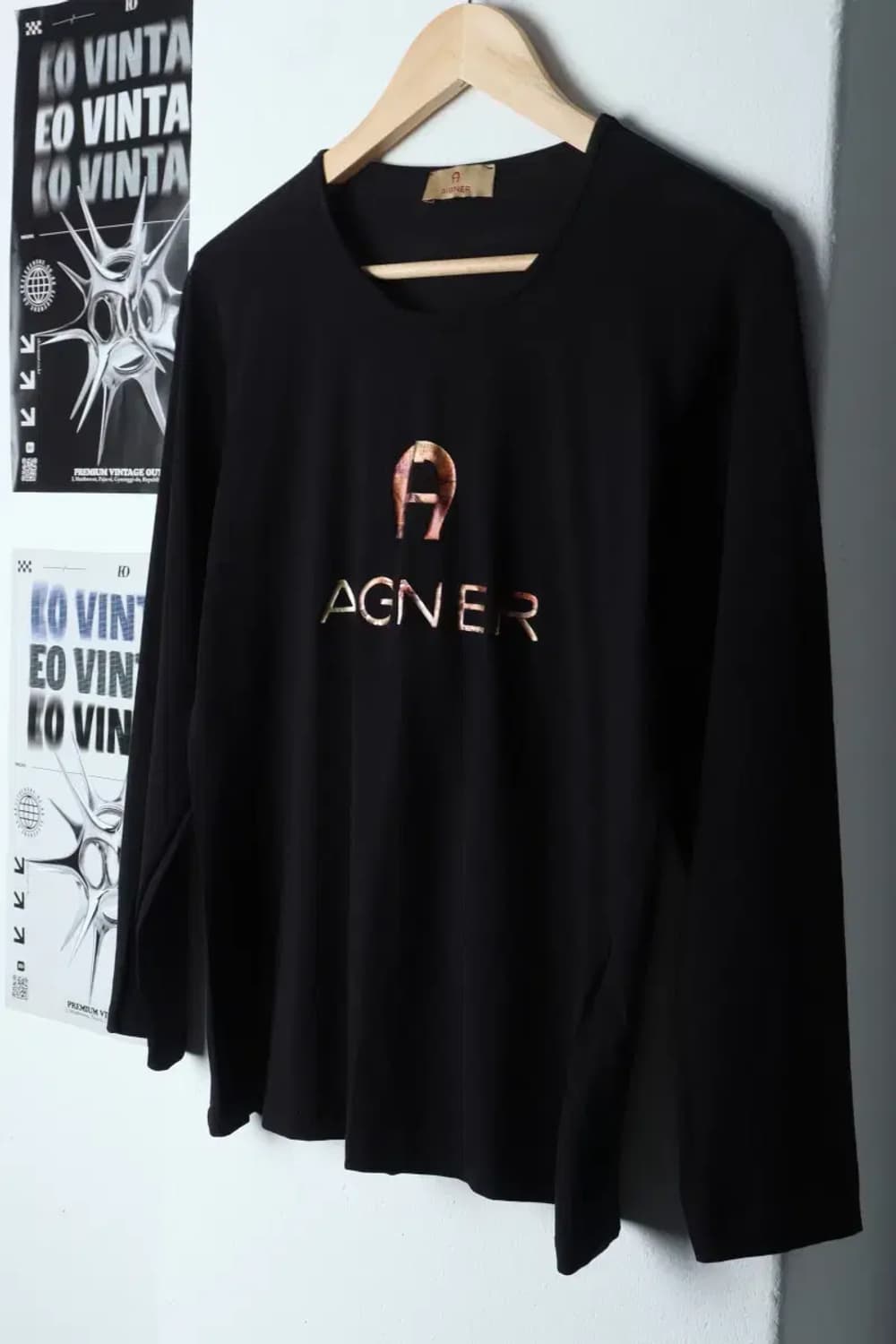 W(XL) 브랜드빈티지 긴팔티셔츠 아이그너 블랙 스판-13C02 상품이미지1