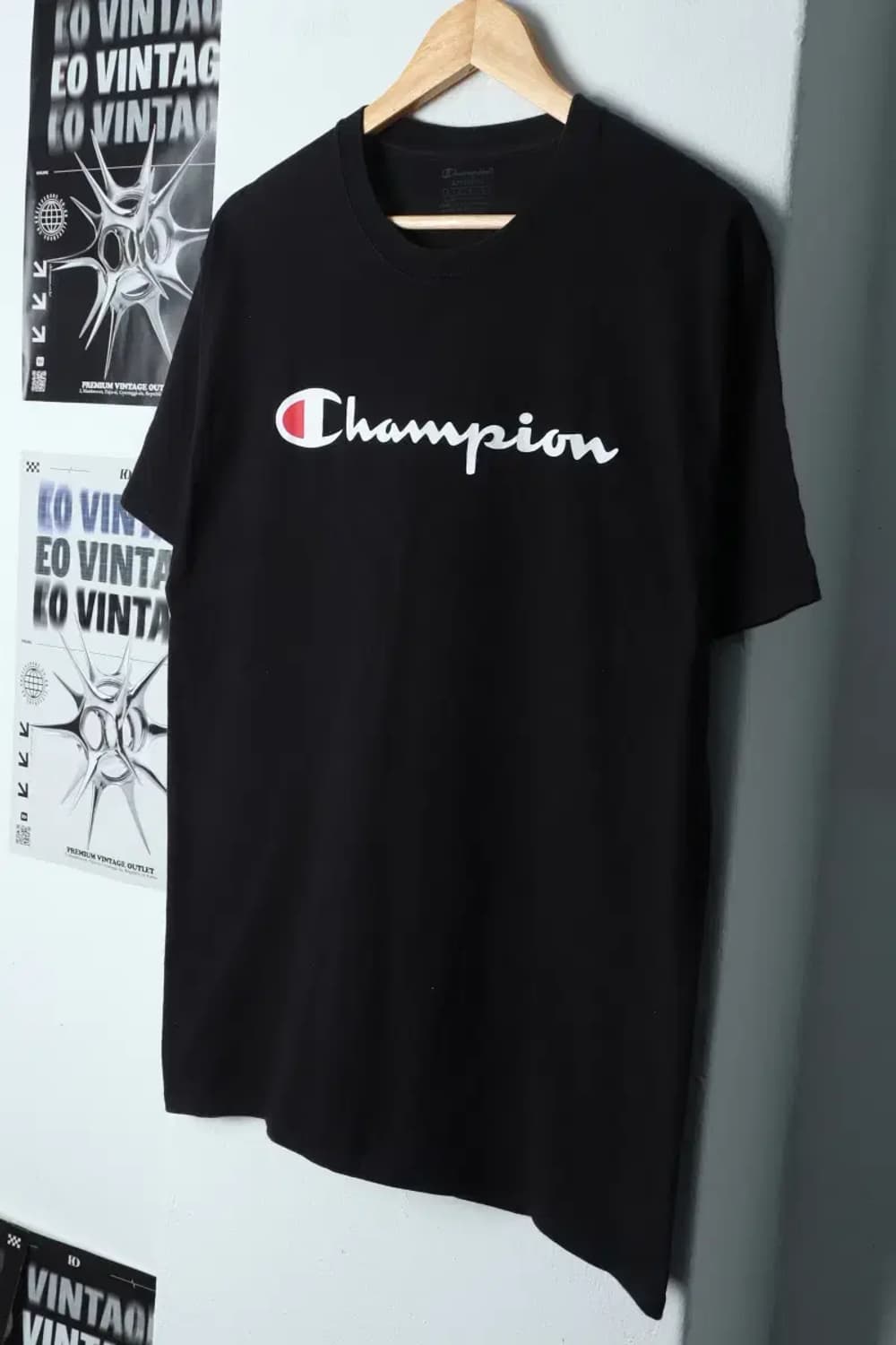 (L-XL) 챔피온 반팔 티셔츠 블랙 로고 올드스쿨-13ED7 상품이미지1