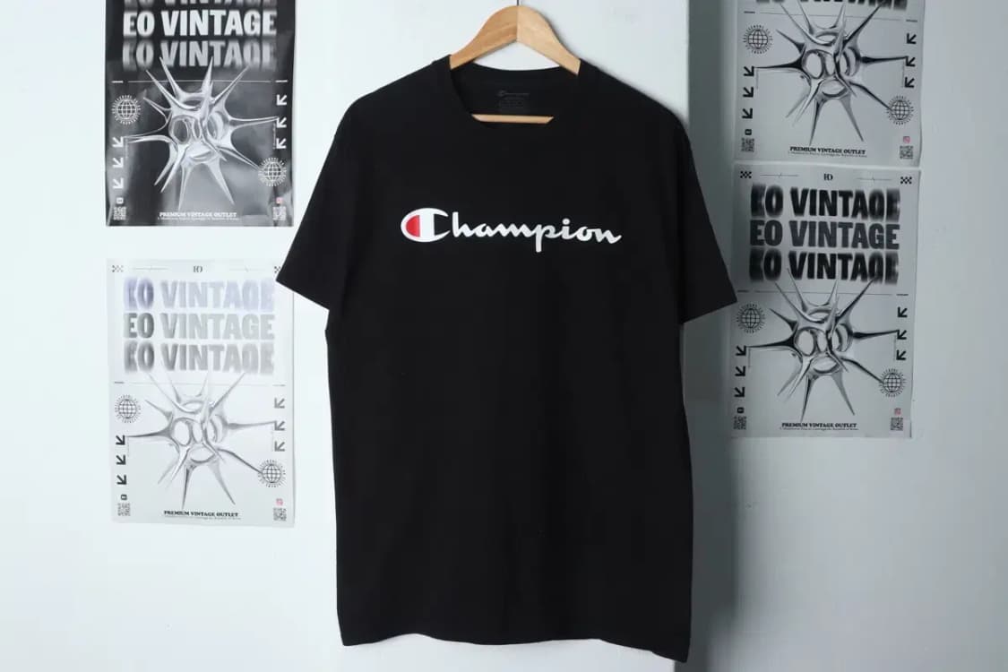 (L-XL) 챔피온 반팔 티셔츠 블랙 로고 올드스쿨-13ED7 상품이미지2