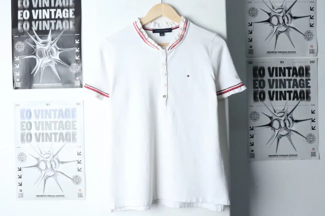 W(L) 타미힐피거 반팔 카라 티셔츠 화이트 레이스 한정판-13F30 상품이미지2